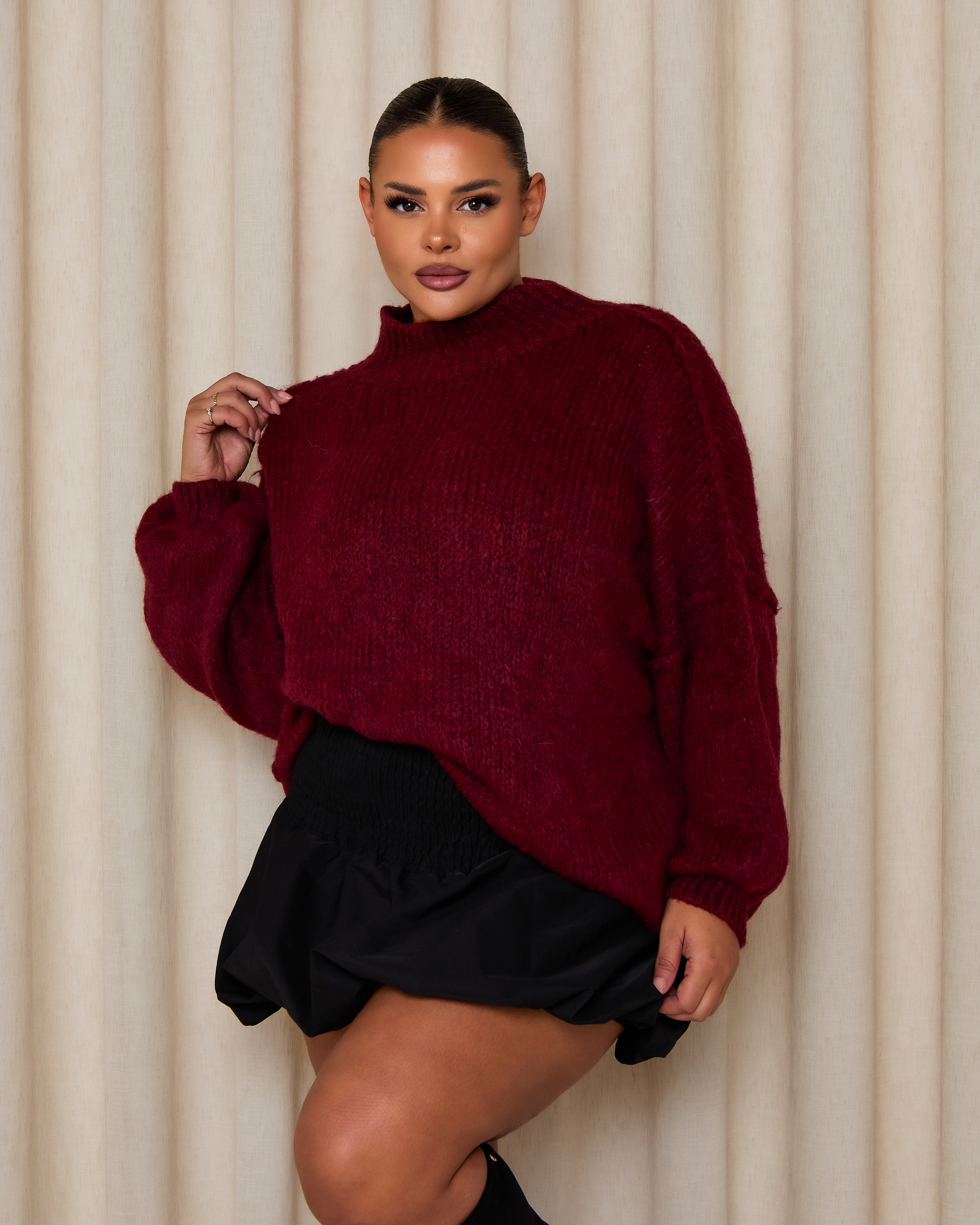 HUNTER Oversized Knitted Jumper In Burgundy