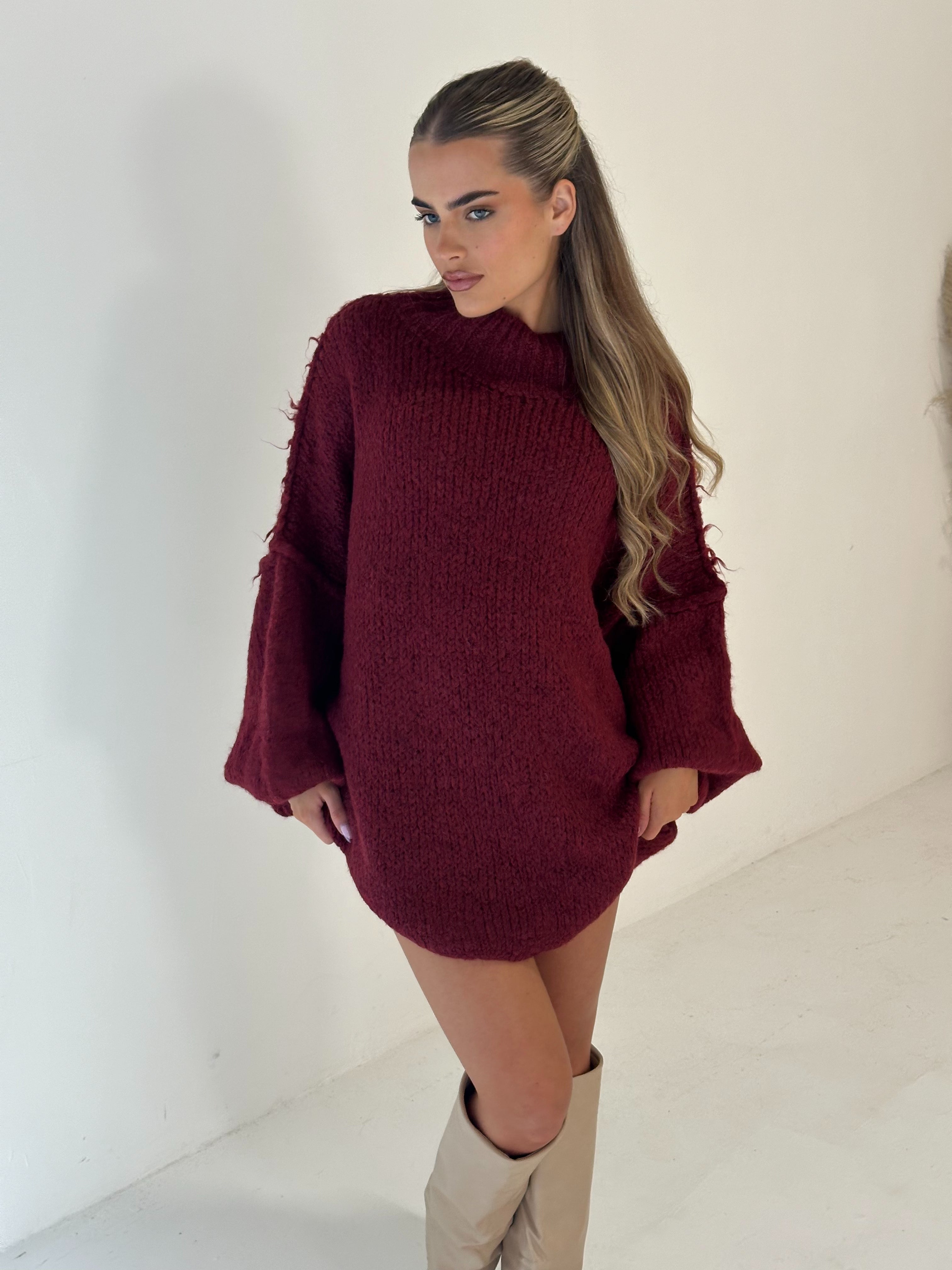 HUNTER Oversized Knitted Jumper In Burgundy