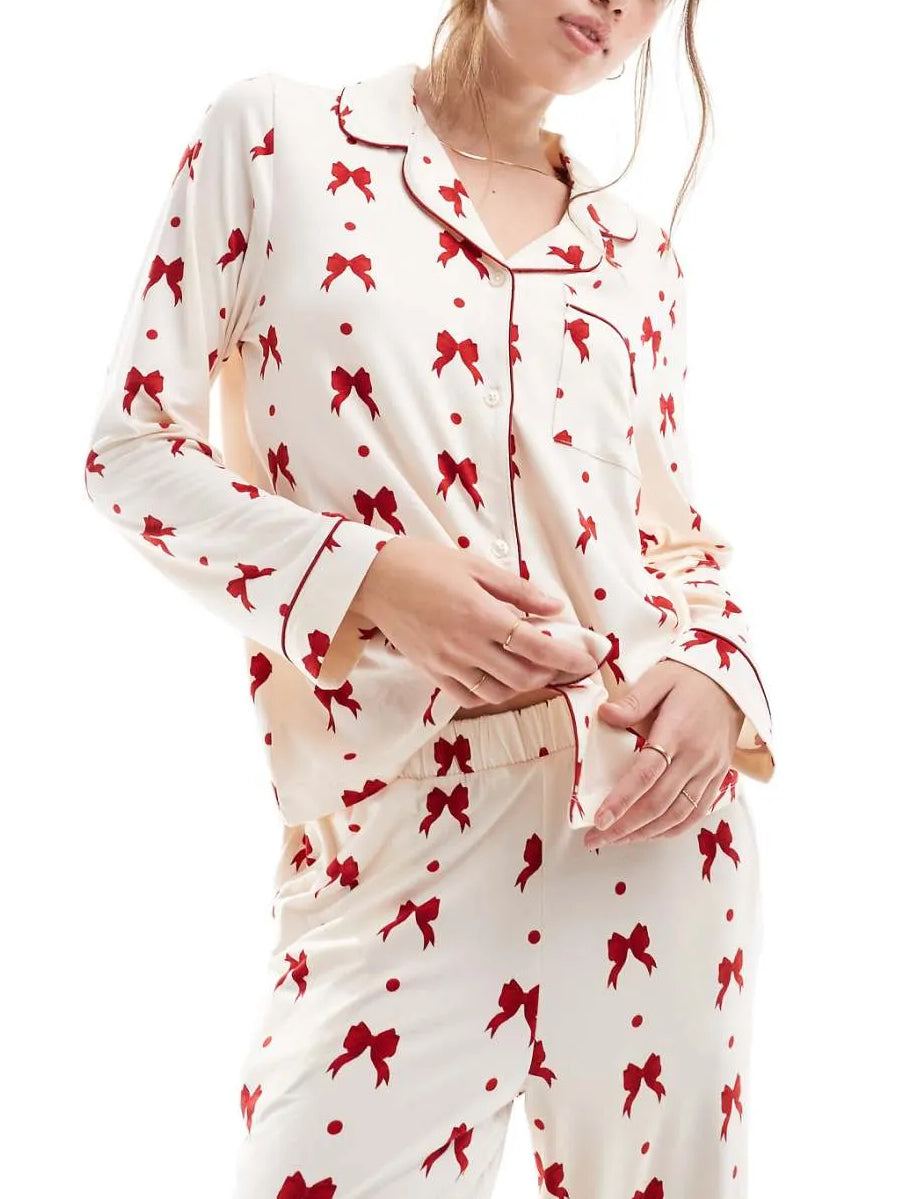 Exclusive Red Bow Print Pajama Set