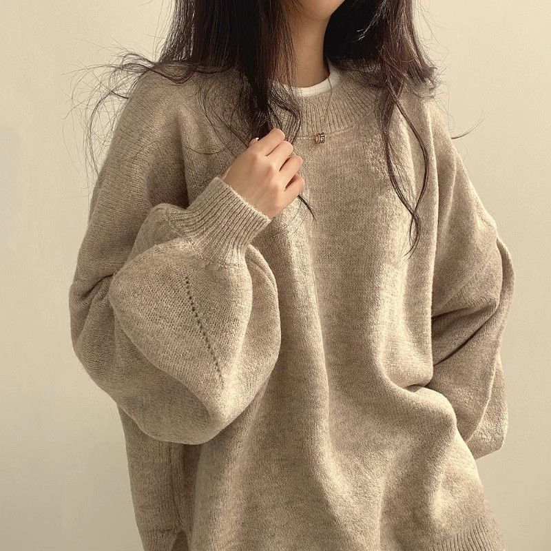 Knitted Lazy Sweater - Women's Fashion Sweater